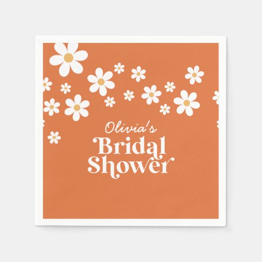 Serviette En Papier Retro Daisy brûlé orange nuptiale douche (Devant)