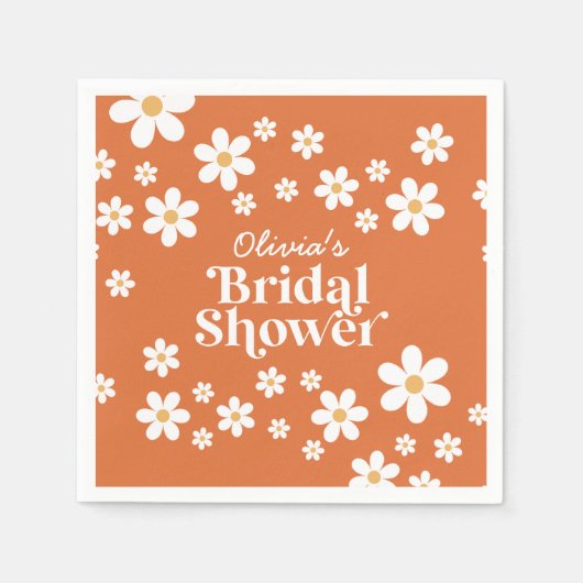 Serviette En Papier Retro Daisy brûlé orange nuptiale douche (Devant)