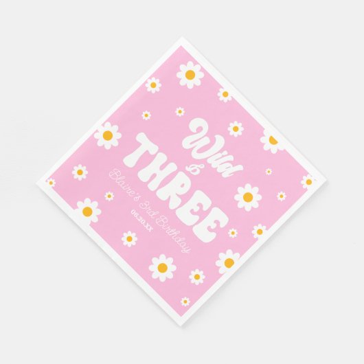 Serviette En Papier Retro Daisy Flower Wild & Trois 3e fête d'annivers (Coin)