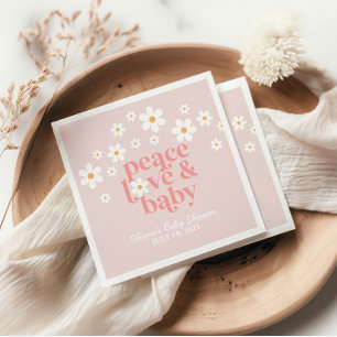 Serviette En Papier Rétro Daisy Rose bohème Paix Amour Baby Shower