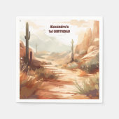 Serviette En Papier Retro Desert Cactus 1er anniversaire (Devant)