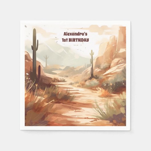 Serviette En Papier Retro Desert Cactus 1er anniversaire (Devant)