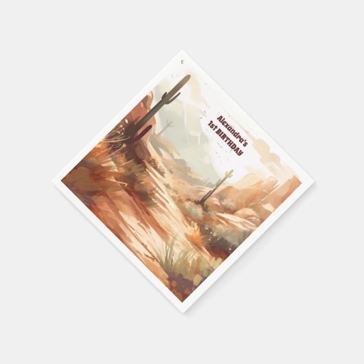 Serviette En Papier Retro Desert Cactus 1er anniversaire (Coin)