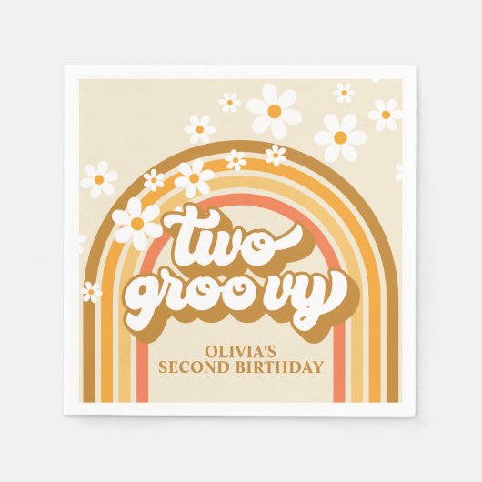 Serviette En Papier Retro Deux Arc-en-ciel Super Orange Brown Annivers (Devant)