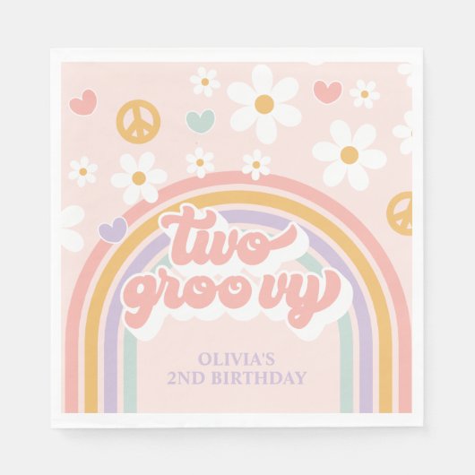 Serviette En Papier Retro Deux Super fille arc-en-ciel 2e anniversaire (Devant)
