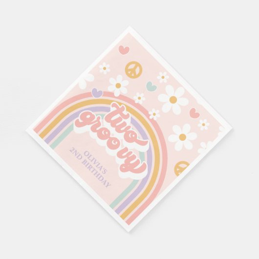 Serviette En Papier Retro Deux Super fille arc-en-ciel 2e anniversaire (Coin)