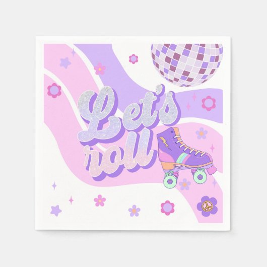 Serviette En Papier Retro Disco Roller Skate Let's Roll 1er anniversai (Devant)