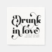 Serviette En Papier Retro Drunk in Love Mariage noir et blanc (Devant)