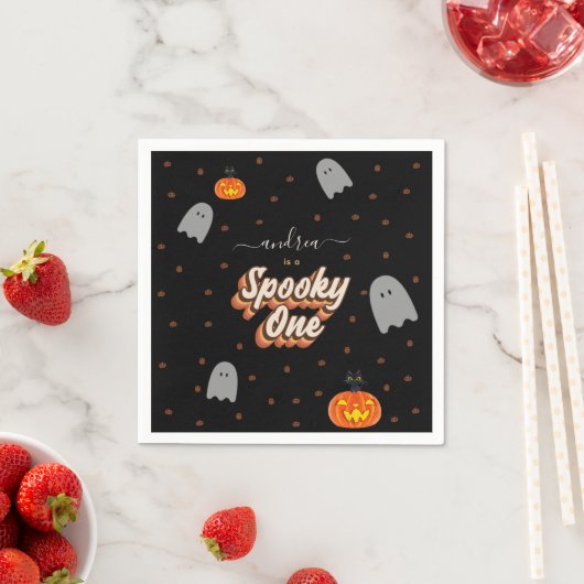 Serviette En Papier Retro Éffrayant un 1er Halloween fête d'anniversai (En situation)