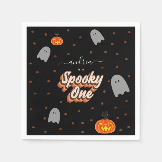 Serviette En Papier Retro Éffrayant un 1er Halloween fête d'anniversai (Devant)