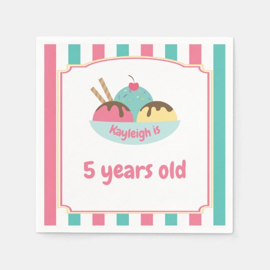 Serviette En Papier Retro Enfants rose Turquoise de glace fête (Devant)