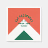 Serviette En Papier Retro Family Cabine Nom personnalisé Rouge Vert (Devant)