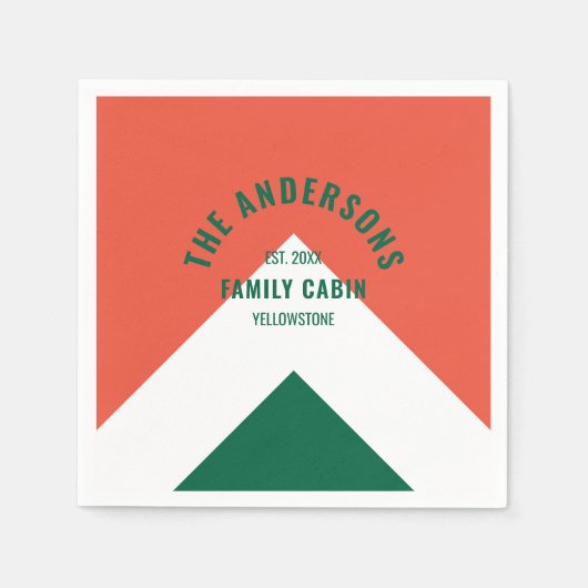 Serviette En Papier Retro Family Cabine Nom personnalisé Rouge Vert (Devant)