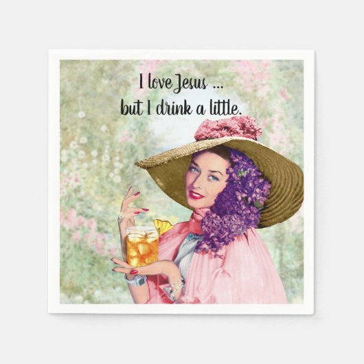 Serviette En Papier Retro Femme au foyer Sun Casquette Cocktail Fleurs (Devant)