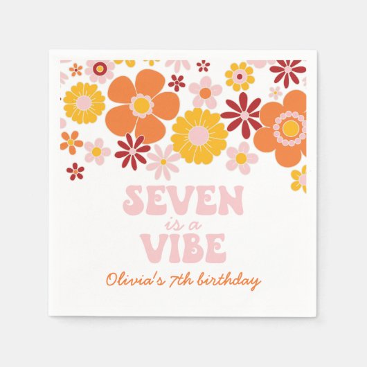 Serviette En Papier Retro Floral Seven est un Vibe 7ème anniversaire (Devant)