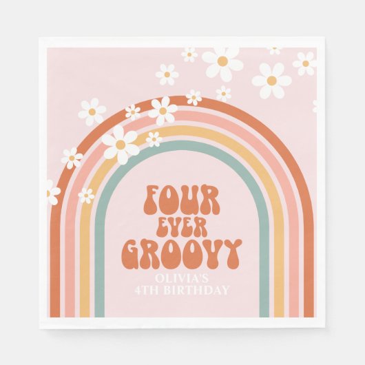 Serviette En Papier Retro Four Ever marguerite Super arc-en-ciel 4e an (Devant)