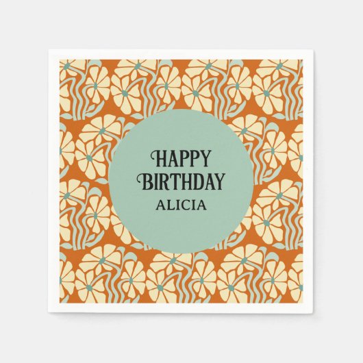 Serviette En Papier Retro Funky Super Boho Botanical Anniversaire (Devant)