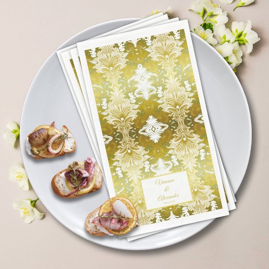 Serviette En Papier Retro Gold Green Mariage damassé