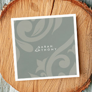 Serviette En Papier Retro Green Damask Elegant Classic Mariage