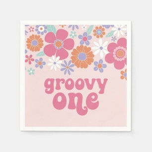 Serviette En Papier Retro Groovy Une Fleur Rose