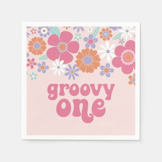 Serviette En Papier Retro Groovy Une Fleur Rose (Devant)