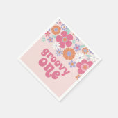 Serviette En Papier Retro Groovy Une Fleur Rose (Coin)