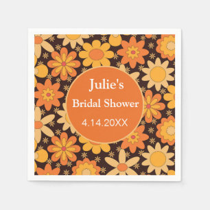 Serviette En Papier Rétro Groovy vintage floral orange jaune personnal