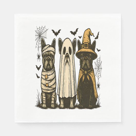 Serviette En Papier Retro Halloween Ghost French Bulldog Gothique Png (Devant)