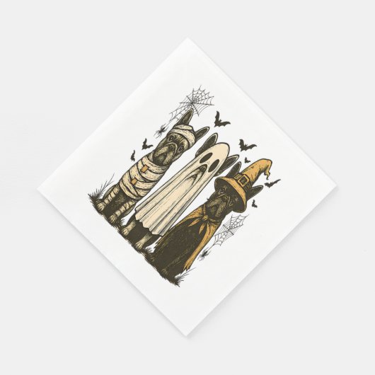 Serviette En Papier Retro Halloween Ghost French Bulldog Gothique Png (Coin)
