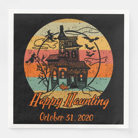 Serviette En Papier Retro Halloween Happy Haunting Haunting Haunting H (Devant)