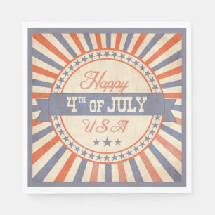 Serviette En Papier Retro Happy 4 juillet USA Stars Stripes