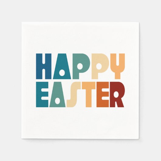 Serviette En Papier Retro Happy Pâques Typographie | Serviette en Papi (Devant)