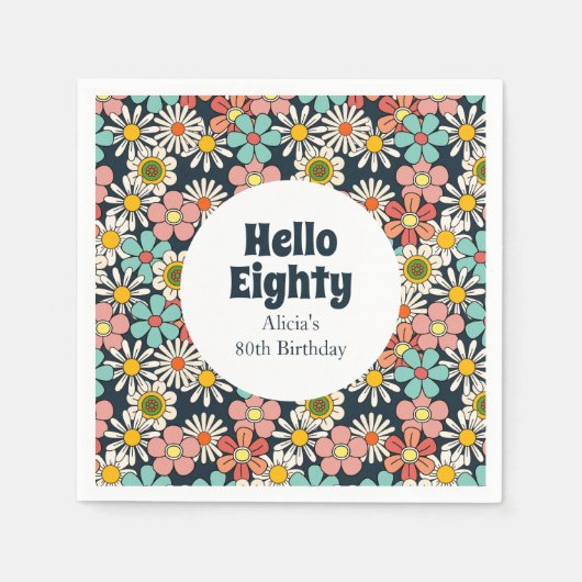 Serviette En Papier Retro Hippie Super Fleur Bonjour Quatre-Vingt Anni (Devant)