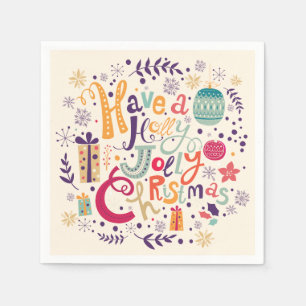 Serviette En Papier Retro Holly Jolly Design de Noël