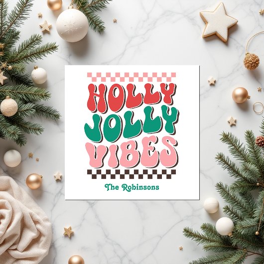 Serviette En Papier Retro Holly Jolly Vibes fête de Noël personnalisée