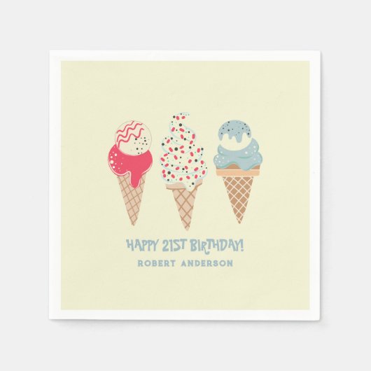Serviette En Papier Retro Ice Cream Cone 21e Anniversaire Custom (Devant)