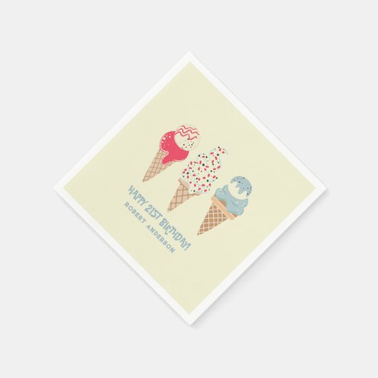 Serviette En Papier Retro Ice Cream Cone 21e Anniversaire Custom (Coin)