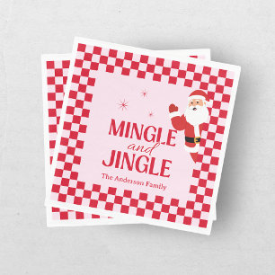 Serviette En Papier Retro Jingle et Mingle Noël Damier Rouge