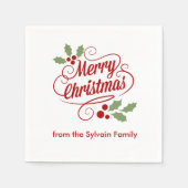 Serviette En Papier Retro Joyeux mot de Noël Typographie d'art (Devant)