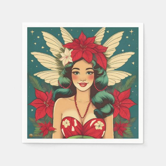 Serviette En Papier Retro les années 50 Tropical Christmas Pin-Up Girl (Devant)