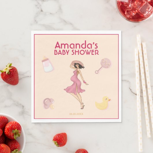 Serviette En Papier Retro Maman Brunette Baby shower Party (En situation)