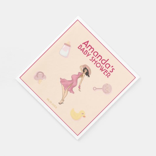 Serviette En Papier Retro Maman Brunette Baby shower Party (Coin)