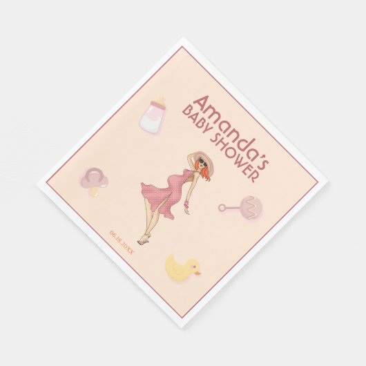 Serviette En Papier Retro Maman Redhead Baby shower Party (Coin)