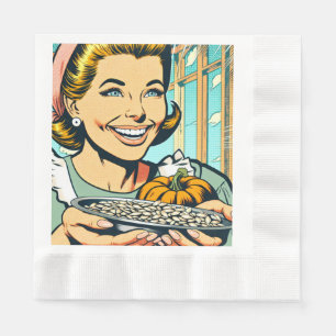 Serviette En Papier Retro Maman tenant Plate d'Halloween Citrouilles s