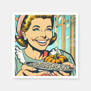 Serviette En Papier Retro Maman tenant Plate d'Halloween Citrouilles s