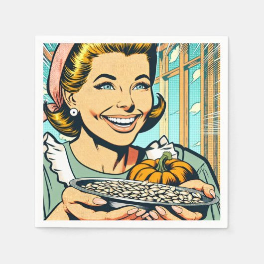 Serviette En Papier Retro Maman tenant Plate d'Halloween Citrouilles s (Devant)