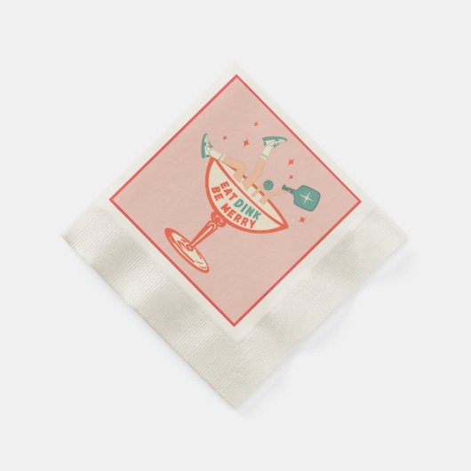 Serviette En Papier Retro Mange, Dink et Be Joyeux Pickleball Noël (Coin)