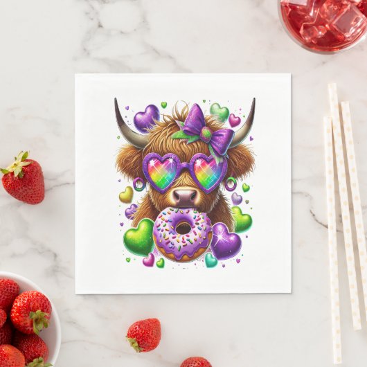 Serviette En Papier Retro Mardi Gras, Vache des Highlands (En situation)