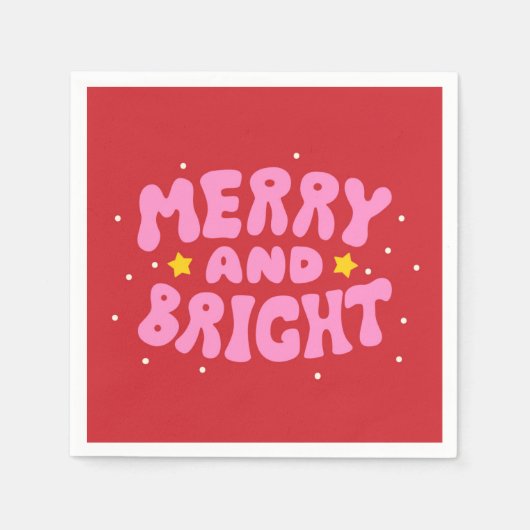 Serviette En Papier Retro Merry et Bright Holiday Design (Devant)