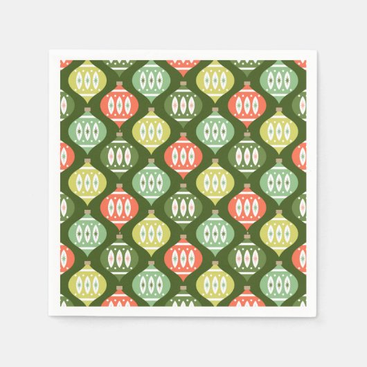 Serviette En Papier Retro Mid Century Rouge & Olive Vert Noël (Devant)